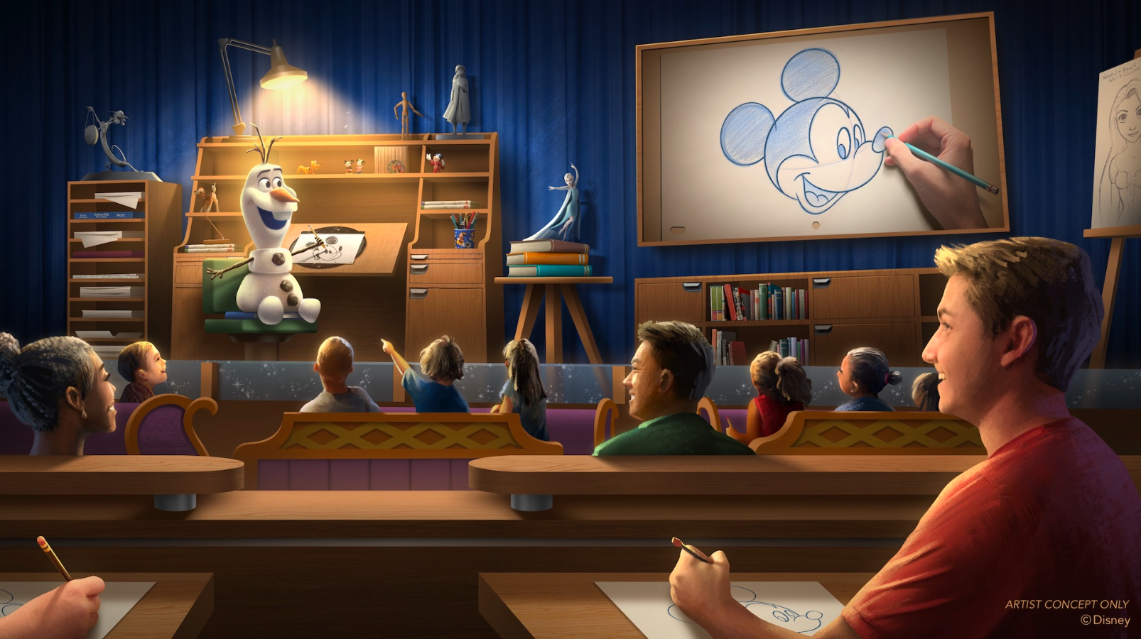 Concept art for "Olaf Draws!" animation experience at Disney's Hollywood Studios