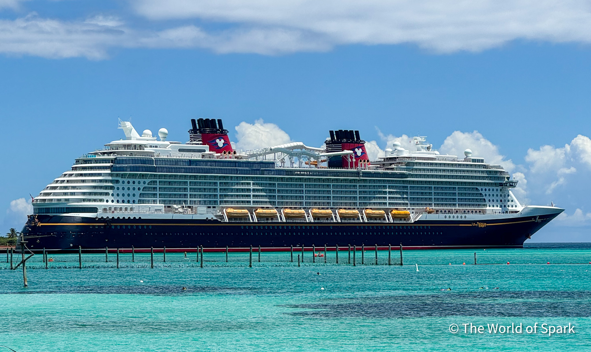 The Disney Wish docked at Castaway Cay