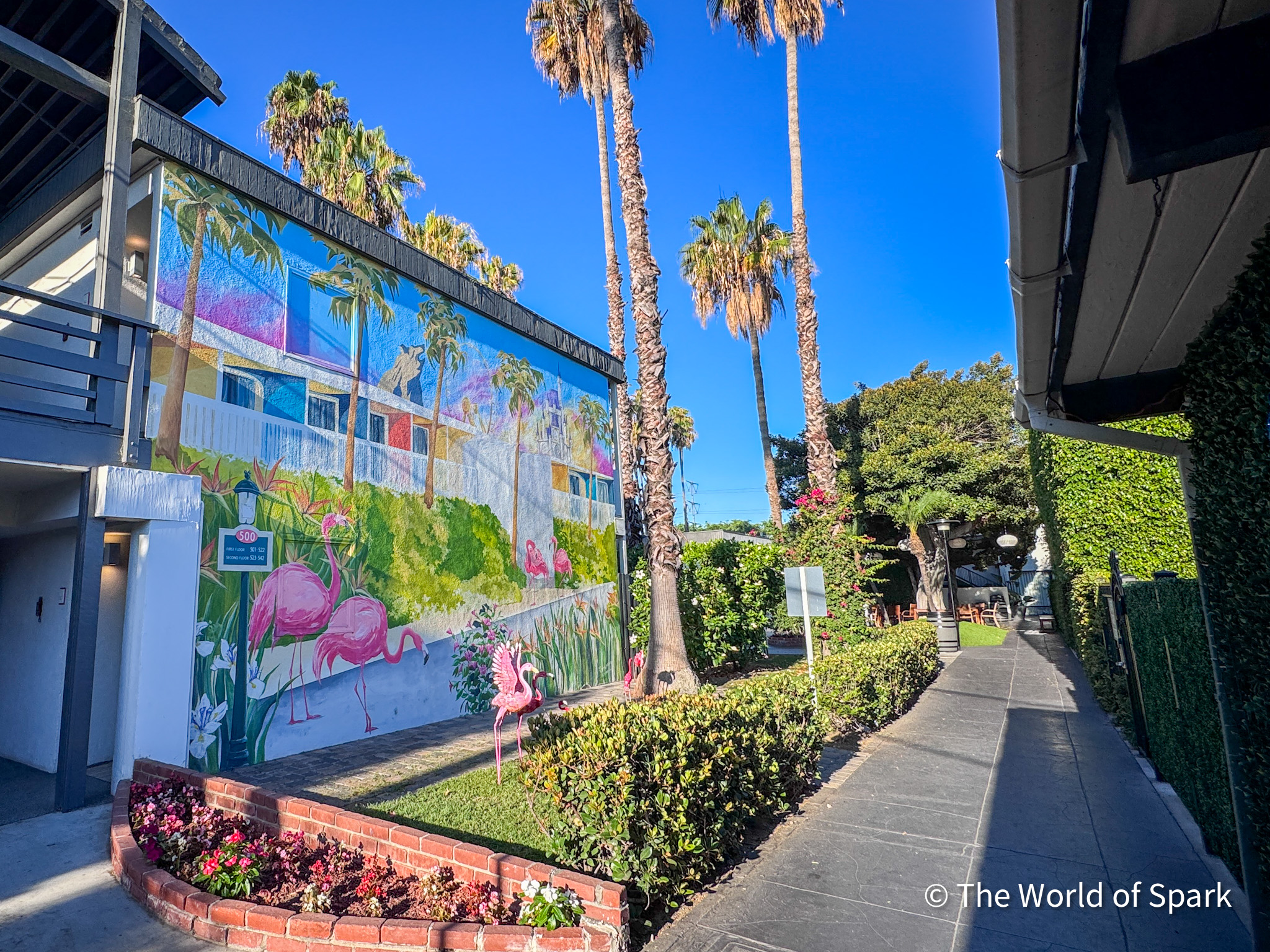 Outdoor mural and walkway at The Anaheim Hotel in Anaheim, California